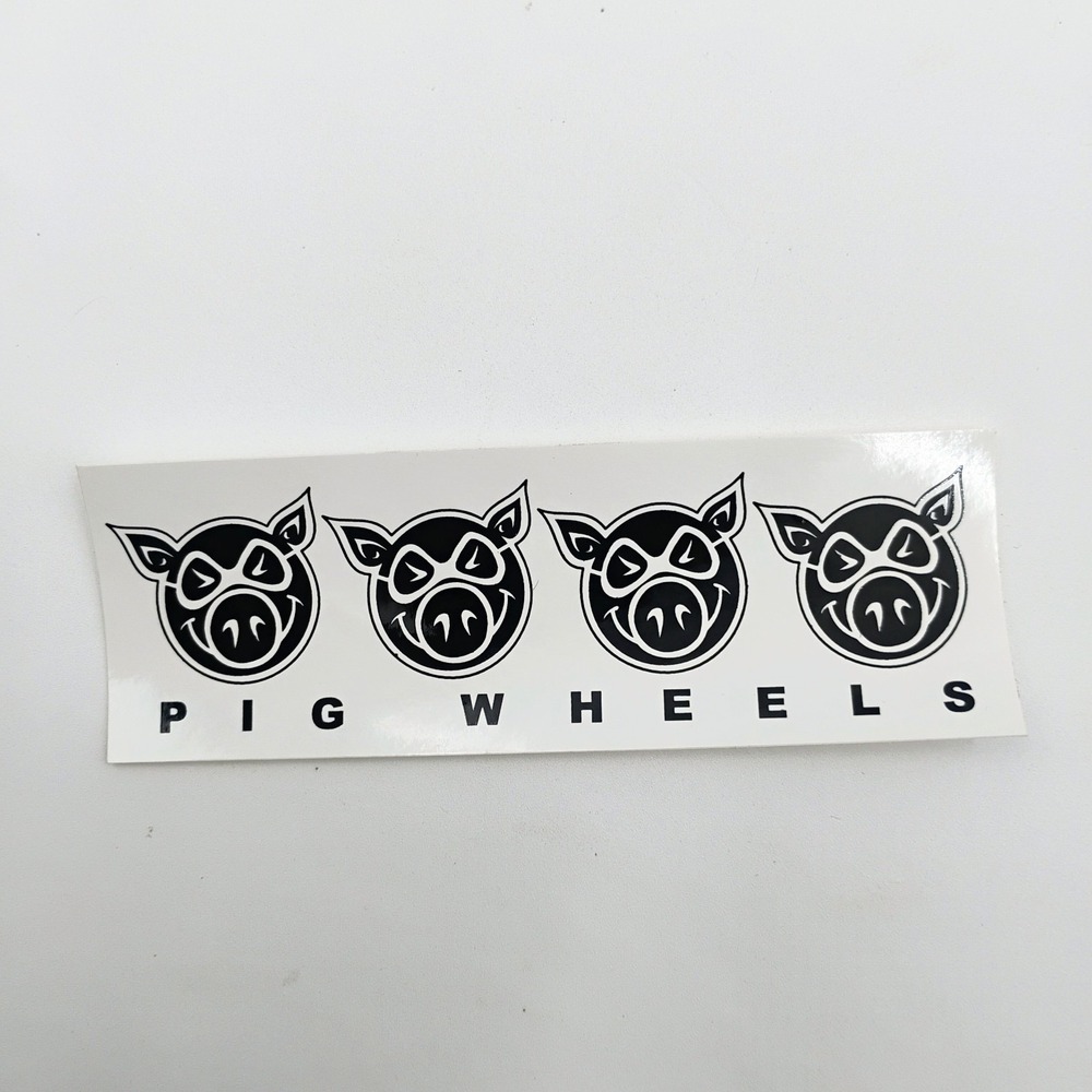 Pig Wheels Skateboard Sticker Decal Black White Pig Heads Logo Strip VTG 90s
